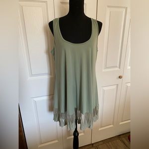 Jody high-low lace trim tank top - XXL olive
